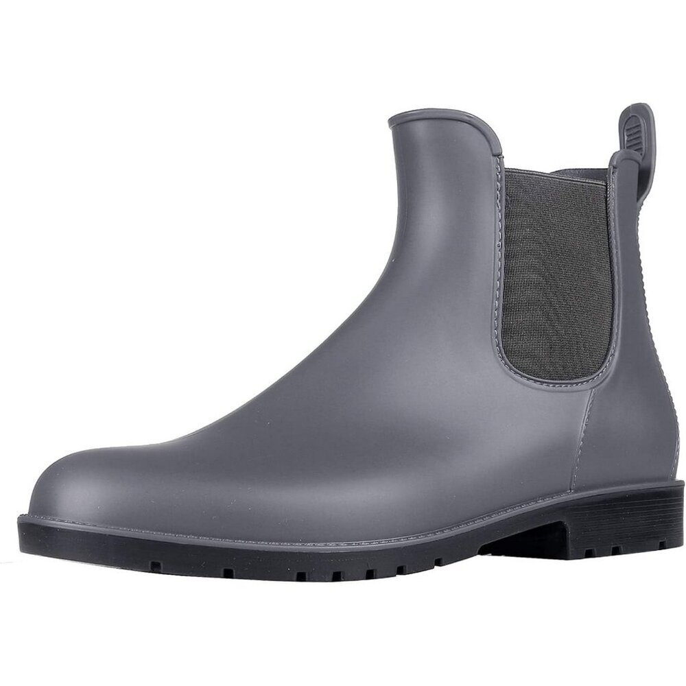 Women's Grey Pointed Toe Waterproof Chelsea Double Elastic Ankle Rain Boots